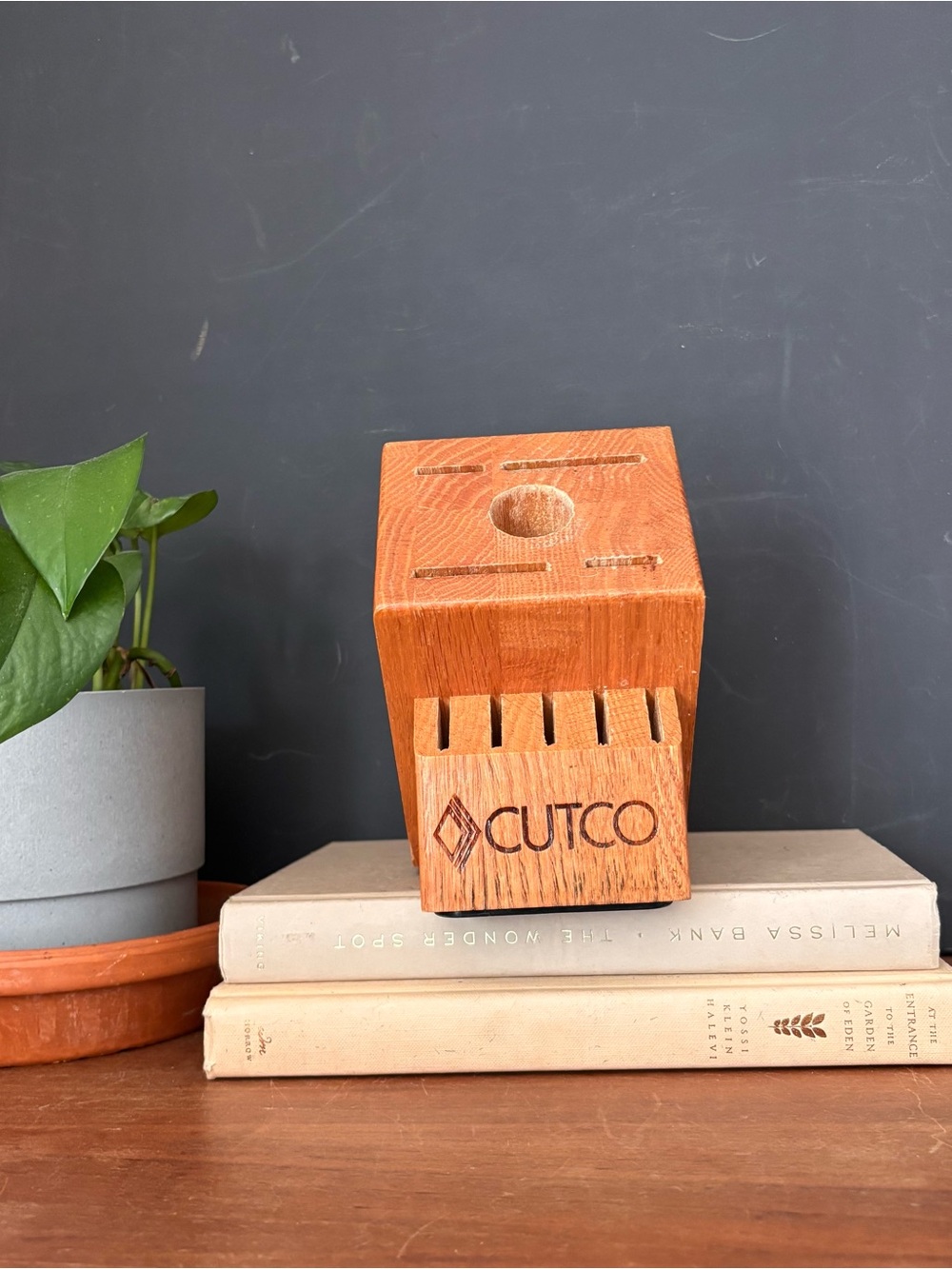 Cutco Knife Block 10 Slot Solid Oak Holds 9 Knives + Sharpener Hole Made in USA